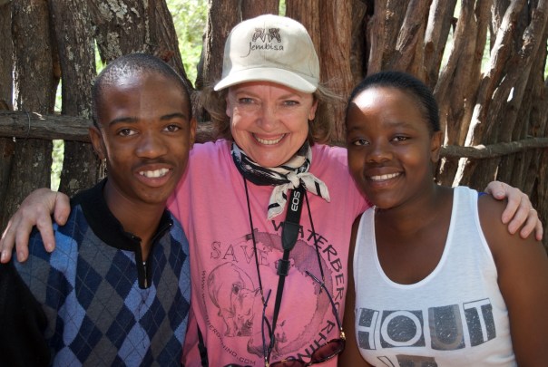 Sophie with two pupils from Meetshesethla School who made a speech thanking TWT Riders 2017