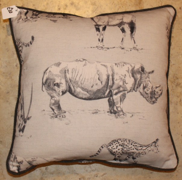 White rhino cushions with stripey piping for TWT